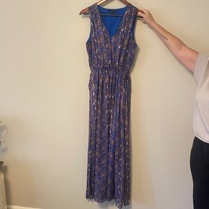 Sleeveless Blue Paisley Maxi Dress